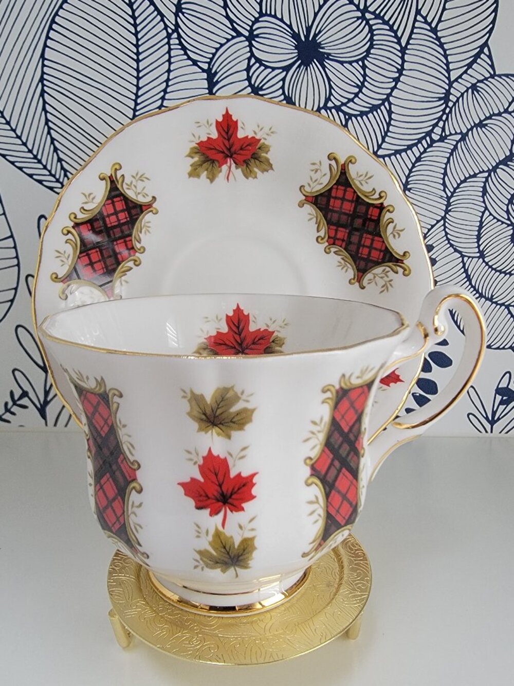 Royal Adderley of Ridgeway Potteries Maple Leaf Tartan teacup & saucer EUC